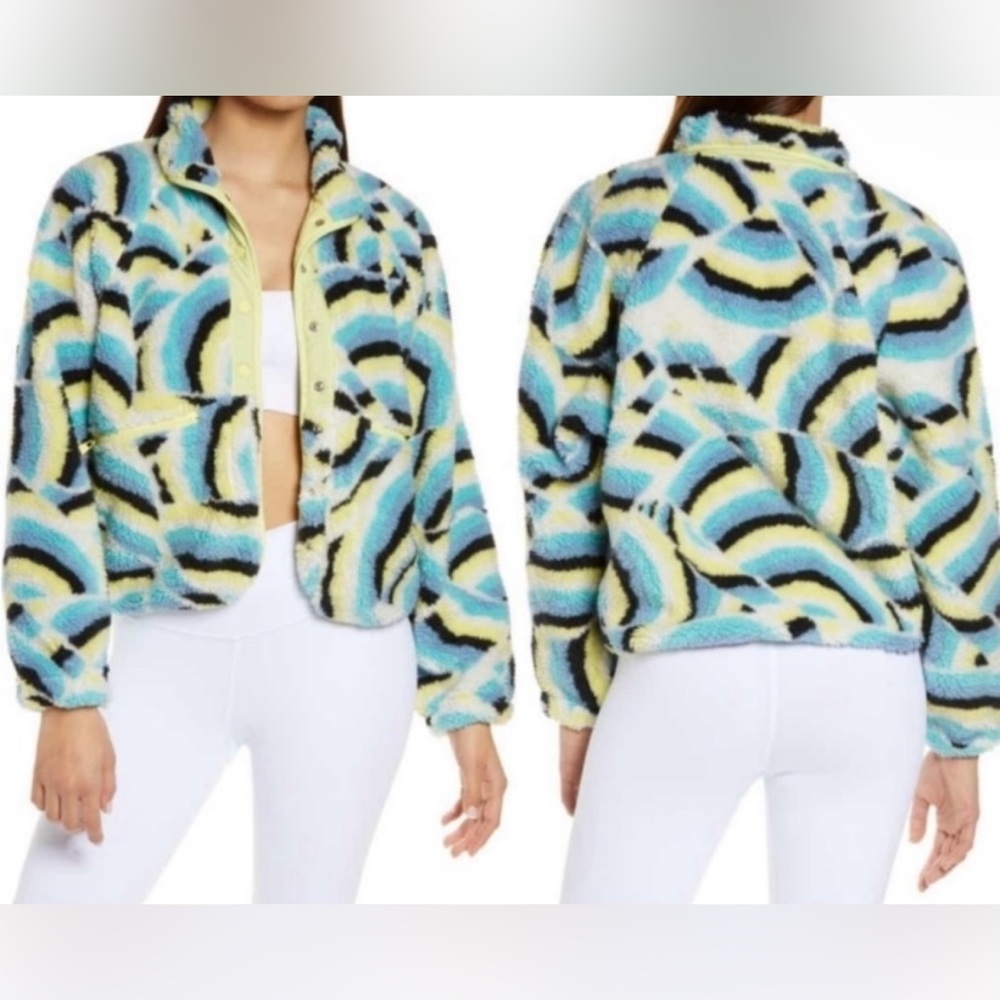 Free People FP Movement Rocky Ridge Fleece Jacket Size XS Multicolor Print Crop